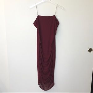 NWOT Area Stars Crystal Strap Mesh Midi Dress - Burgundy - M